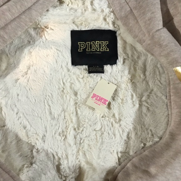 Rare Victorias Secret PINK Limited Edition BLING Faux-Fur Signature Zip Hoodie L - Picture 9 of 15